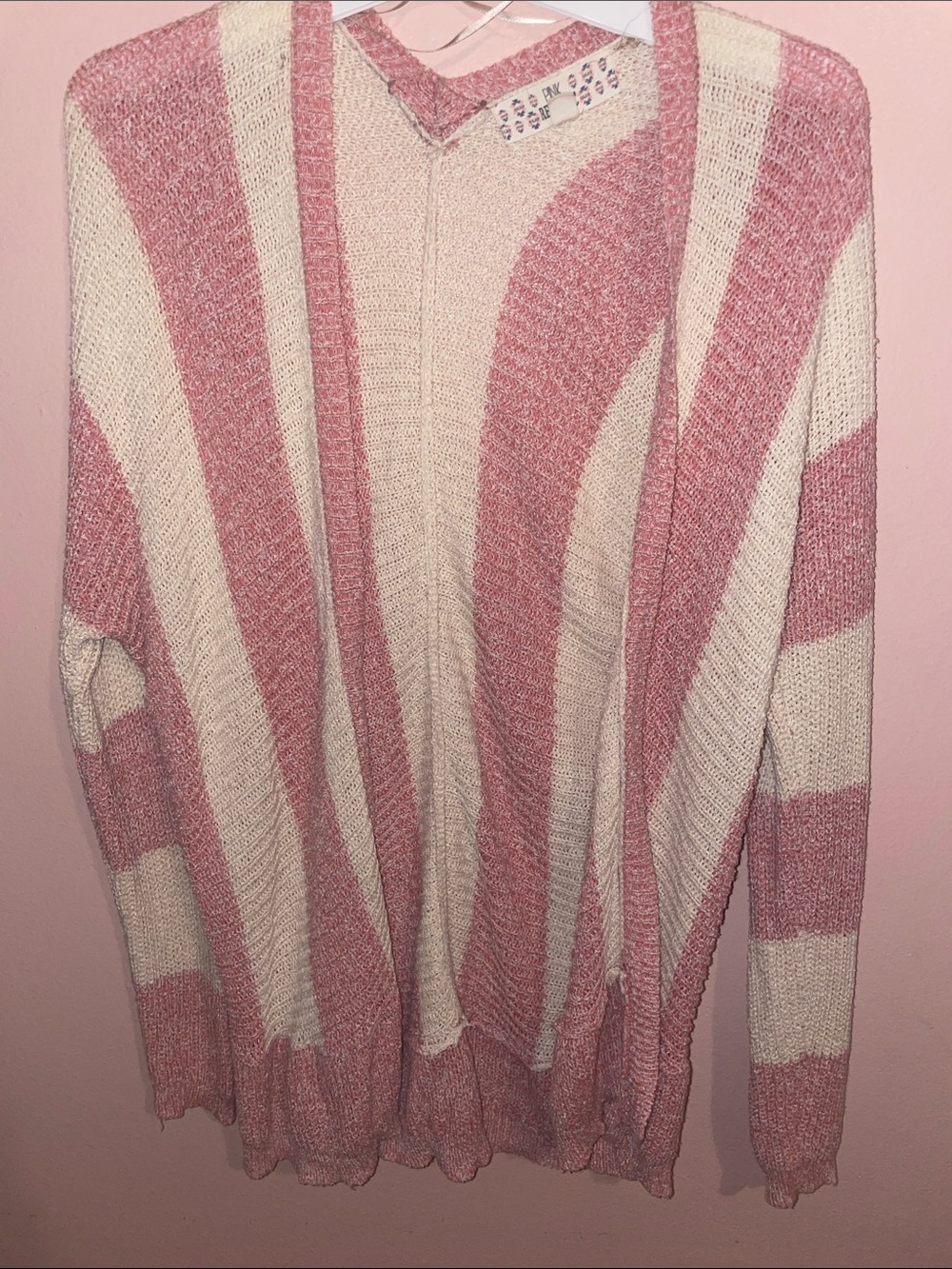 Pink Republic Pink and Cream Striped Open Cardigan